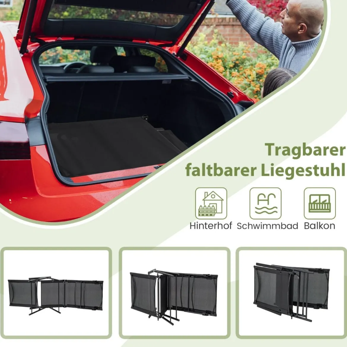 2er Set Sonnenliege klappbar Gartenliege mit verstellbarer Rückenlehne Grau/Braun/Schwarz