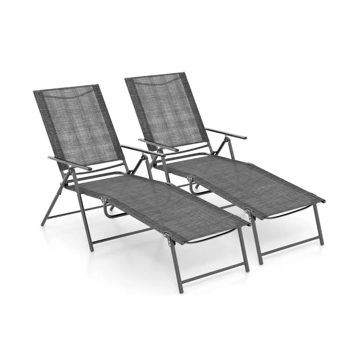 2er Set Sonnenliege klappbar Gartenliege mit verstellbarer Rückenlehne Grau/Braun/Schwarz