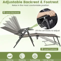 2er Set Sonnenliege klappbar Gartenliege mit verstellbarer Rückenlehne Grau/Braun/Schwarz