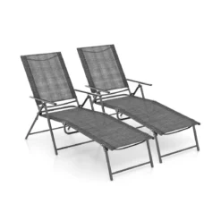 2er Set Sonnenliege klappbar Gartenliege mit verstellbarer Rückenlehne Grau/Braun/Schwarz