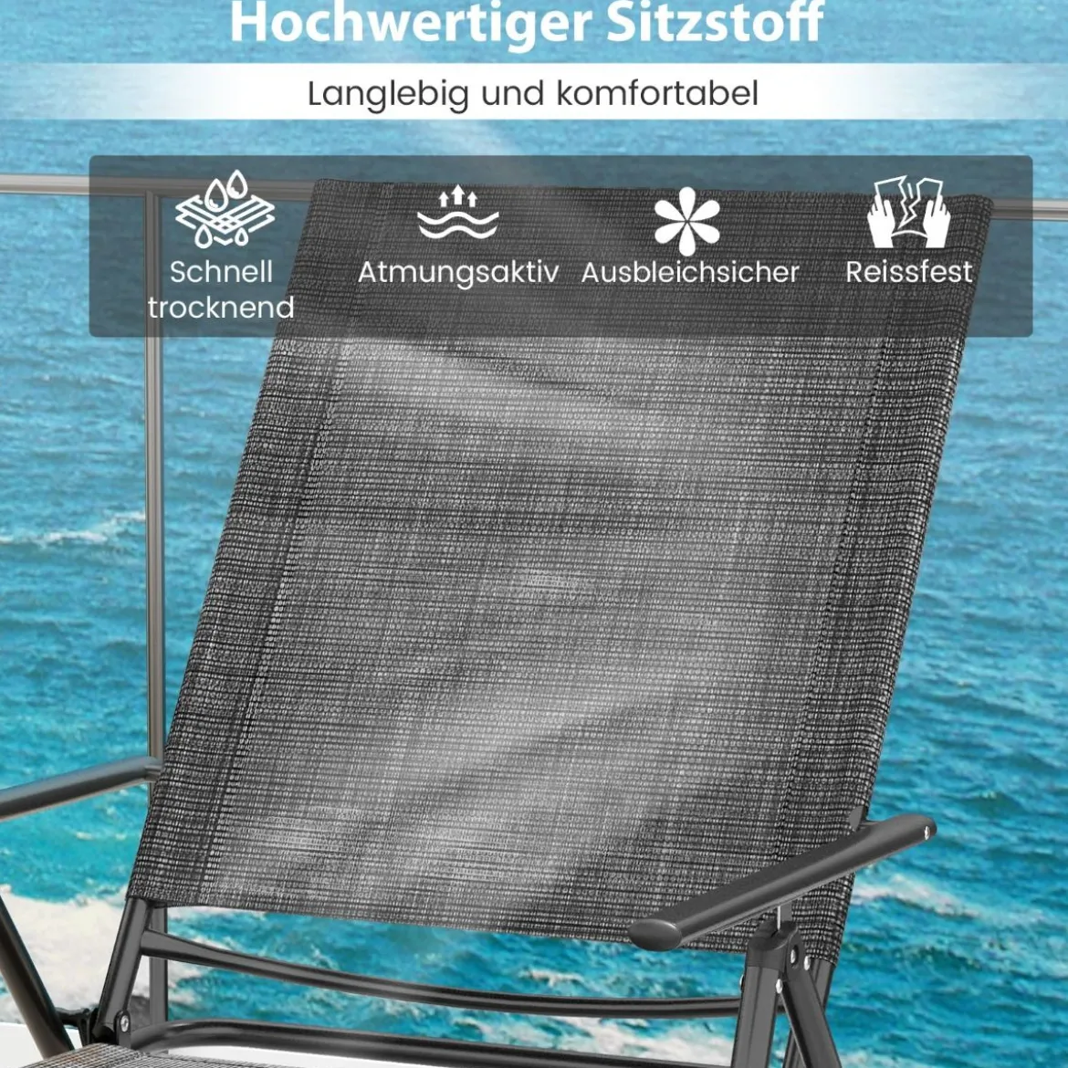 2er Set Sonnenliege klappbar Gartenliege mit verstellbarer Rückenlehne Grau/Braun/Schwarz