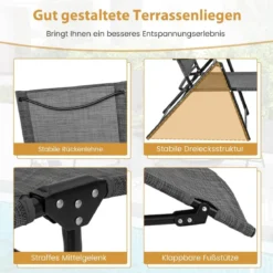 2er Set Sonnenliege klappbar Gartenliege mit verstellbarer Rückenlehne Grau/Braun/Schwarz