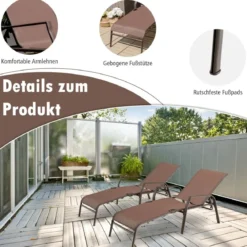 2er Set Sonnenliege mit 5-Positionen Verstellbarer Rückenlehne bis 150 kg Belastbar Gartenliege