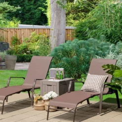 2er Set Sonnenliege mit 5-Positionen Verstellbarer Rückenlehne bis 150 kg Belastbar Gartenliege