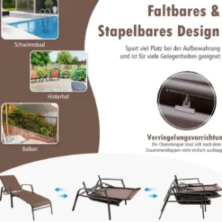 2er Set Sonnenliege mit 5-Positionen Verstellbarer Rückenlehne bis 150 kg Belastbar Gartenliege