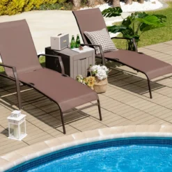 2er Set Sonnenliege mit 5-Positionen Verstellbarer Rückenlehne bis 150 kg Belastbar Gartenliege