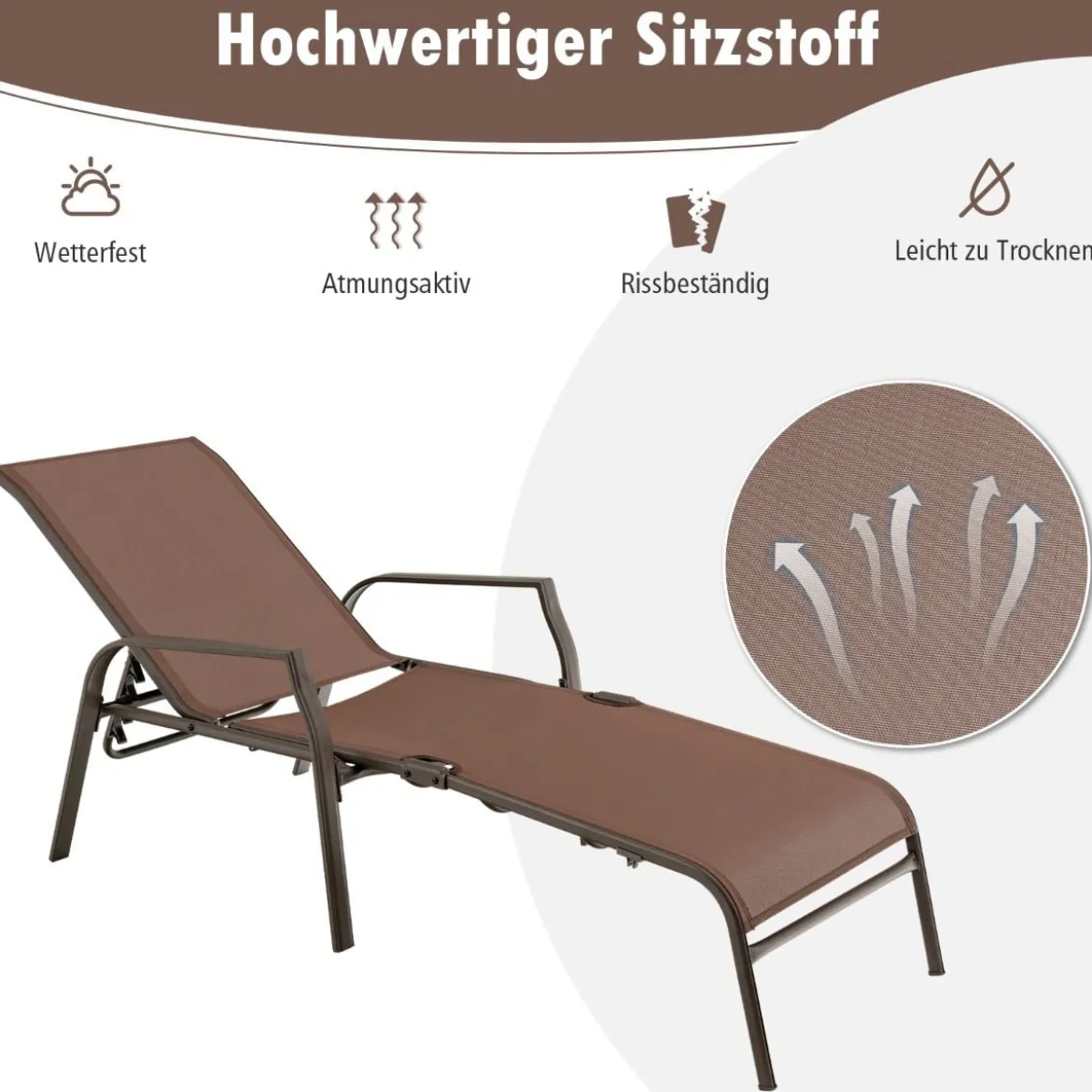 2er Set Sonnenliege mit 5-Positionen Verstellbarer Rückenlehne bis 150 kg Belastbar Gartenliege