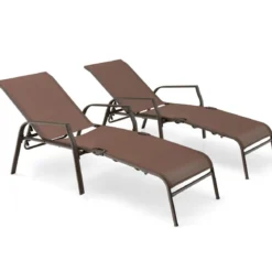 2er Set Sonnenliege mit 5-Positionen Verstellbarer Rückenlehne bis 150 kg Belastbar Gartenliege
