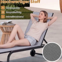 2er Set Sonnenliege mit Rollen Robuste Gartenliege mit 6-Fach Verstellbare Rückenlehne bis 180° Flach