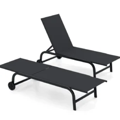 2er Set Sonnenliege mit Rollen Robuste Gartenliege mit 6-Fach Verstellbare Rückenlehne bis 180° Flach