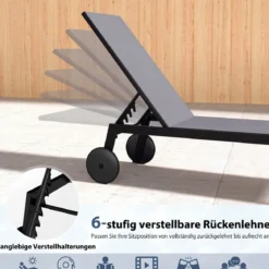 2er Set Sonnenliege mit Rollen Gartenliege mit Verstellbarer Rückenlehne und Schnelltrocknendem Stoff Grau