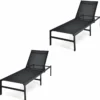 2er Set Sonnenliegestuhl für Außenbereich Anpassbarer Liegestuhl 64 x 198 x 67 - 103 cm Schwarz