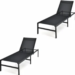 2er Set Sonnenliegestuhl für Außenbereich Anpassbarer Liegestuhl 64 x 198 x 67 - 103 cm Schwarz