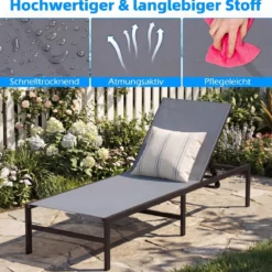 2er Set Sonnenliegestuhl für Außenbereich Anpassbarer Liegestuhl 64 x 198 x 67 - 103 cm Grau
