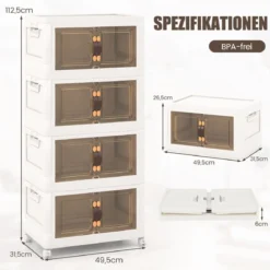 4er Set Stapelbare Aufbewahrungsboxen mit Deckel & Rädern & Türen 49,5 x 31,5 x 112,5 cm