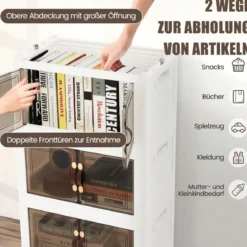 4er Set Stapelbare Aufbewahrungsboxen mit Deckel & Rädern & Türen 49,5 x 31,5 x 112,5 cm