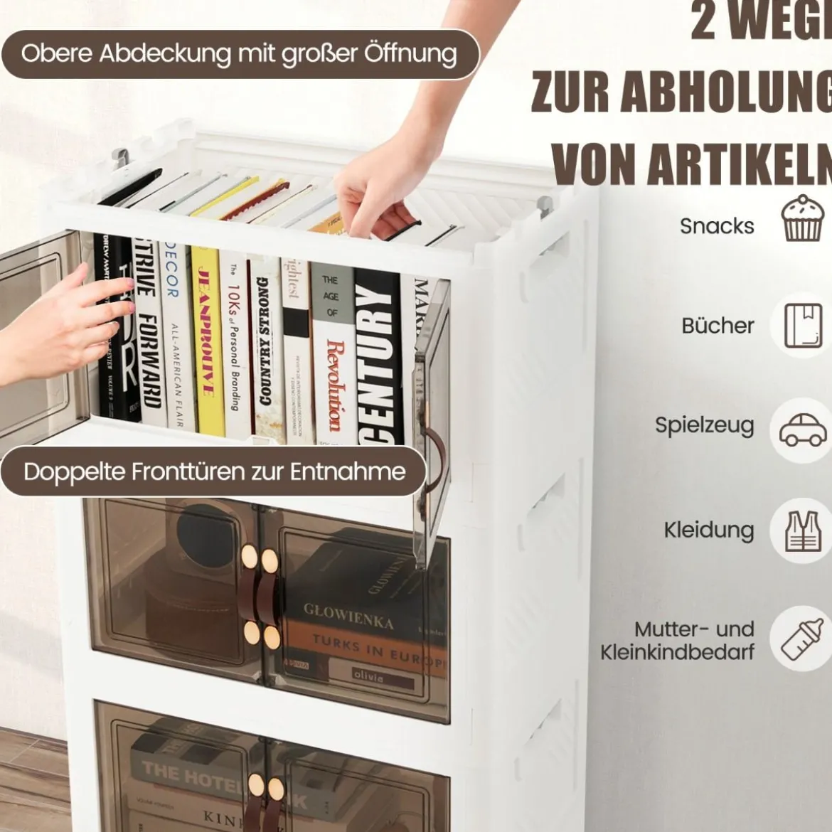 4er Set Stapelbare Aufbewahrungsboxen mit Deckel & Rädern & Türen 49,5 x 31,5 x 112,5 cm