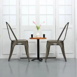 4er Set Stapelbare Esszimmerstühle aus Metall Vintage Bistrostuhl mit Rückenlehne Rotguss