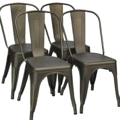4er Set Stapelbare Esszimmerstühle aus Metall Vintage Bistrostuhl mit Rückenlehne Rotguss