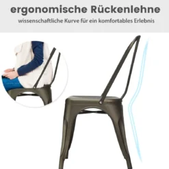 4er Set Stapelbare Esszimmerstühle aus Metall Vintage Bistrostuhl mit Rückenlehne Rotguss