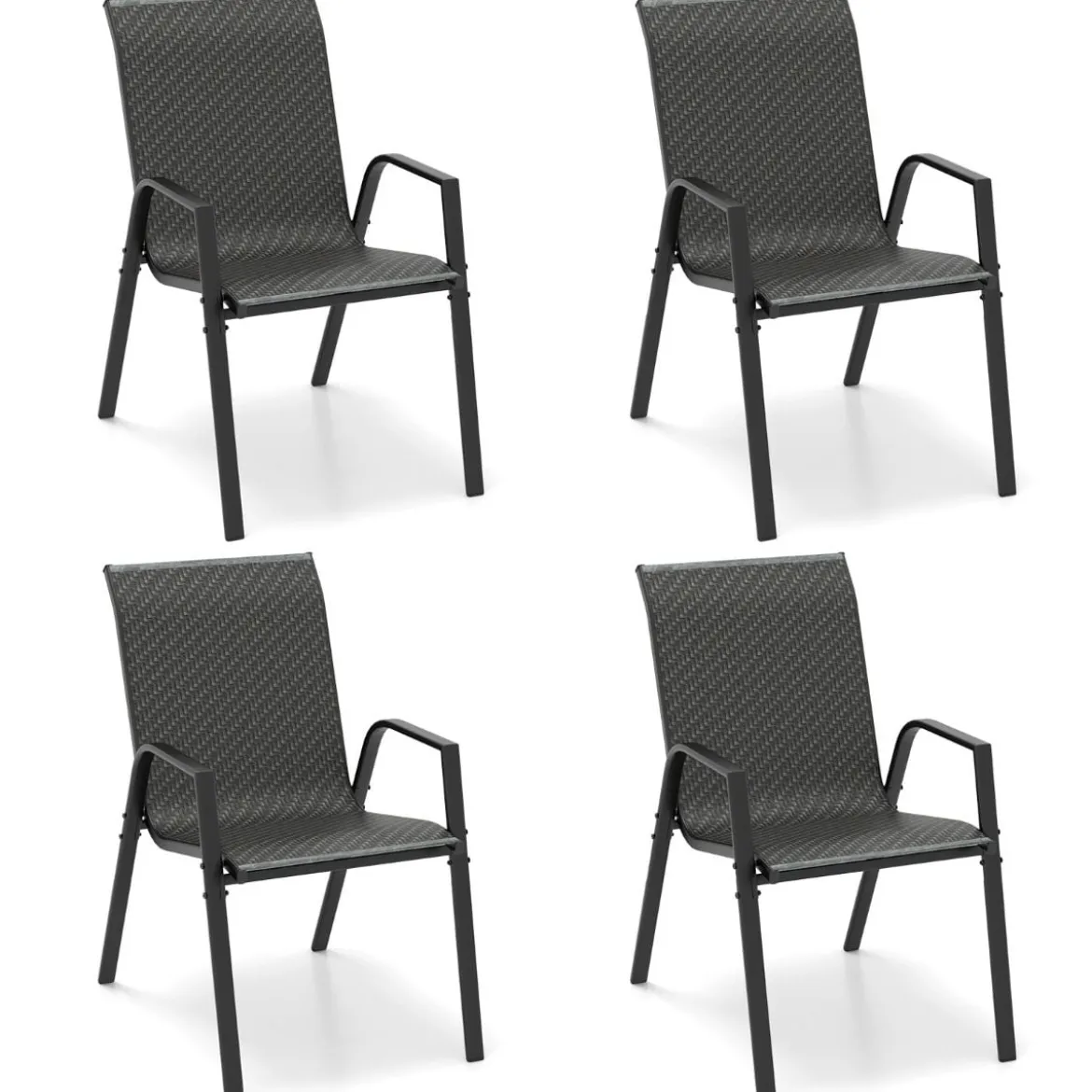 4er Set Stapelbare Gartenstühle aus PE-Rattan mit Armlehnen Stapelstühle 66 x 51 x 84 cm
