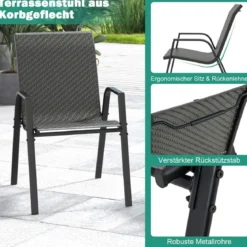 4er Set Stapelbare Gartenstühle aus PE-Rattan mit Armlehnen Stapelstühle 66 x 51 x 84 cm