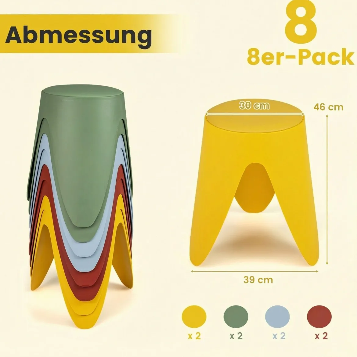 8er Set stapelbare Hocker 46 cm hohe verschachtelbare Kunststoffhocker tragbare Rückenfreie Stühle Bunt