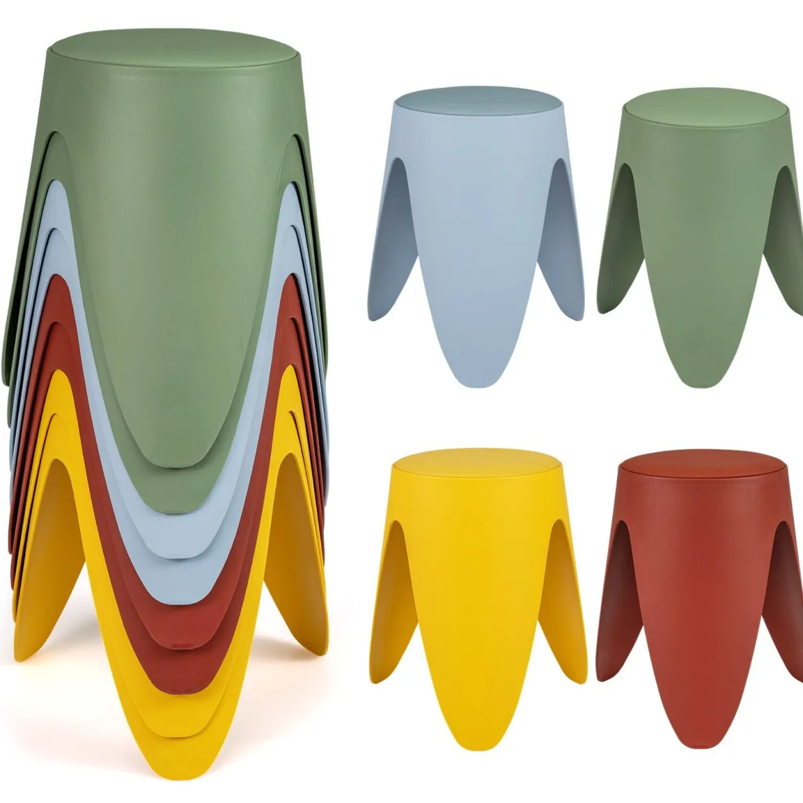 8er Set stapelbare Hocker 46 cm hohe verschachtelbare Kunststoffhocker tragbare Rückenfreie Stühle Bunt