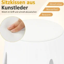 8er-Set stapelbare Hocker runde Sitzhocker aus Kunststoff tragbare Stühle mit Sitzkissen 45 x 45 x 46 cm Weiß