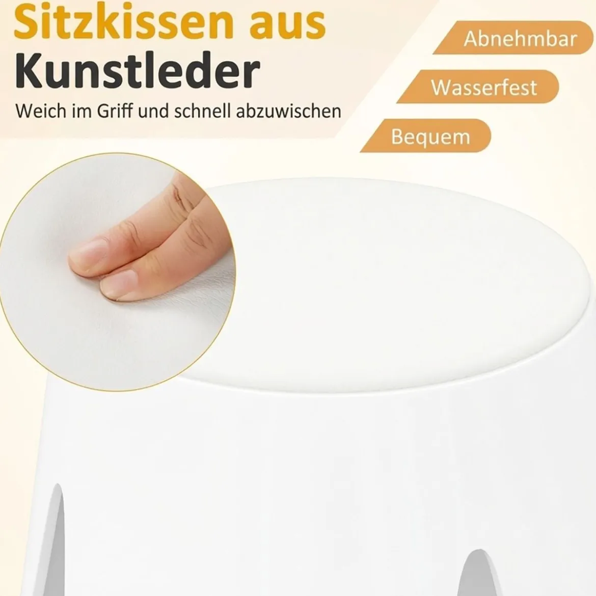 8er-Set stapelbare Hocker runde Sitzhocker aus Kunststoff tragbare Stühle mit Sitzkissen 45 x 45 x 46 cm Weiß