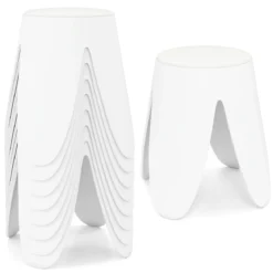 8er-Set stapelbare Hocker runde Sitzhocker aus Kunststoff tragbare Stühle mit Sitzkissen 45 x 45 x 46 cm Weiß