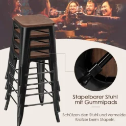 4er Set Stapelbarer Barhocker mit Fußstütze Vintage Barstuhl bis 150kg Belastbar Tresenhocker