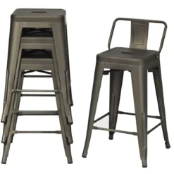 4er Set Stapelbarer Esszimmerstuhl aus Metall mit Abnehmbarer Rückenlehne & 60 cm Sitzhöhe