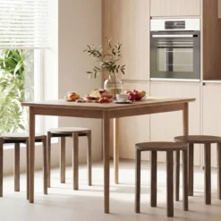 4er Set Stapelhocker mit Massivholzbeine & Rollenbasis Platzsparende Rund Holzhocker Walnuss