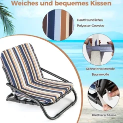 2er Set Strandstühle mit Kissen Klappbare Campingstühle Schnelltrocknende Baumwolle