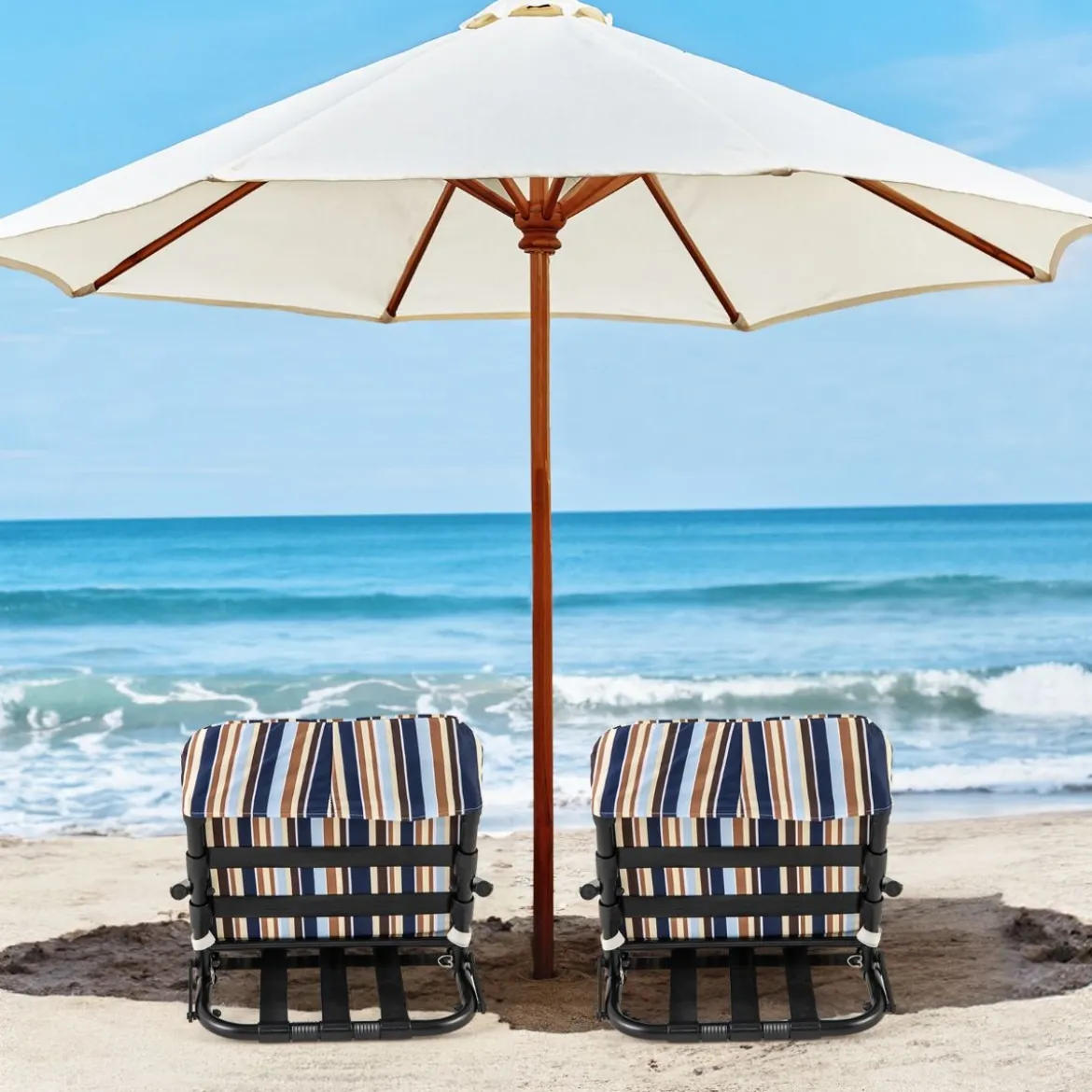 2er Set Strandstühle mit Kissen Klappbare Campingstühle Schnelltrocknende Baumwolle
