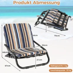 2er Set Strandstühle mit Kissen Klappbare Campingstühle Schnelltrocknende Baumwolle