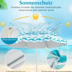 2er Set Strandstühle mit Schirm & Stranddecke Sonnenschirm mit Tragetasche 2 Klappstühle Blau
