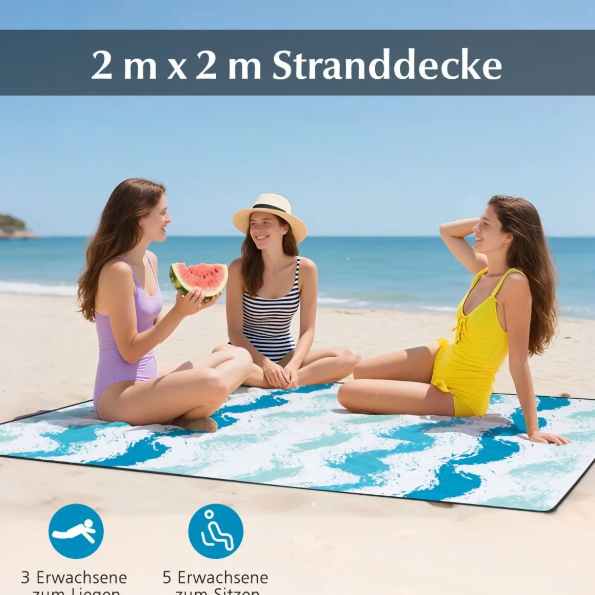 2er Set Strandstühle mit Schirm & Stranddecke Sonnenschirm mit Tragetasche 2 Klappstühle Blau
