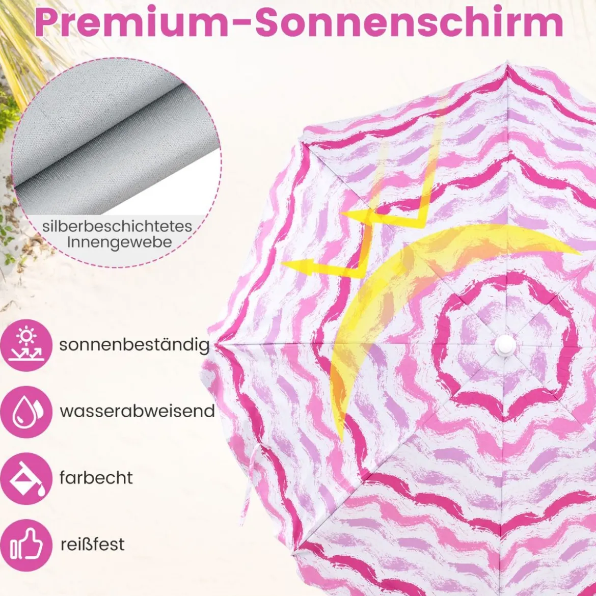 2er Set Strandstühle mit Schirm & Stranddecke Sonnenschirm mit Tragetasche 2 Klappstühle Rosa