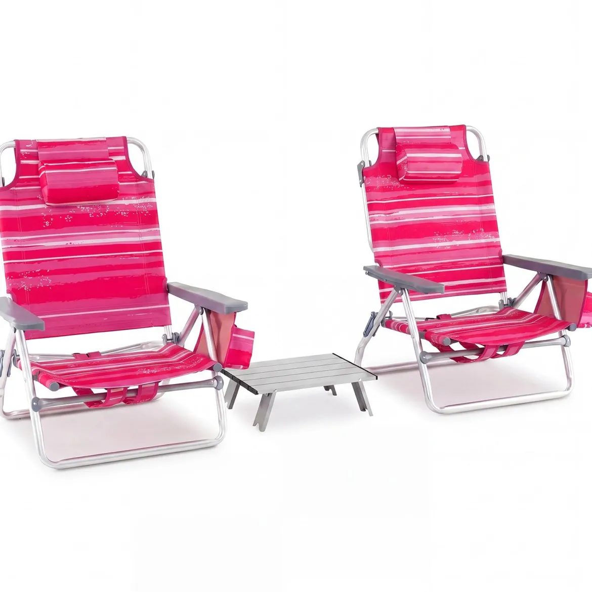2er Set Strandstühle mit Tisch Klappbare Campingstühle mit Verstellbarer Rückenlehne