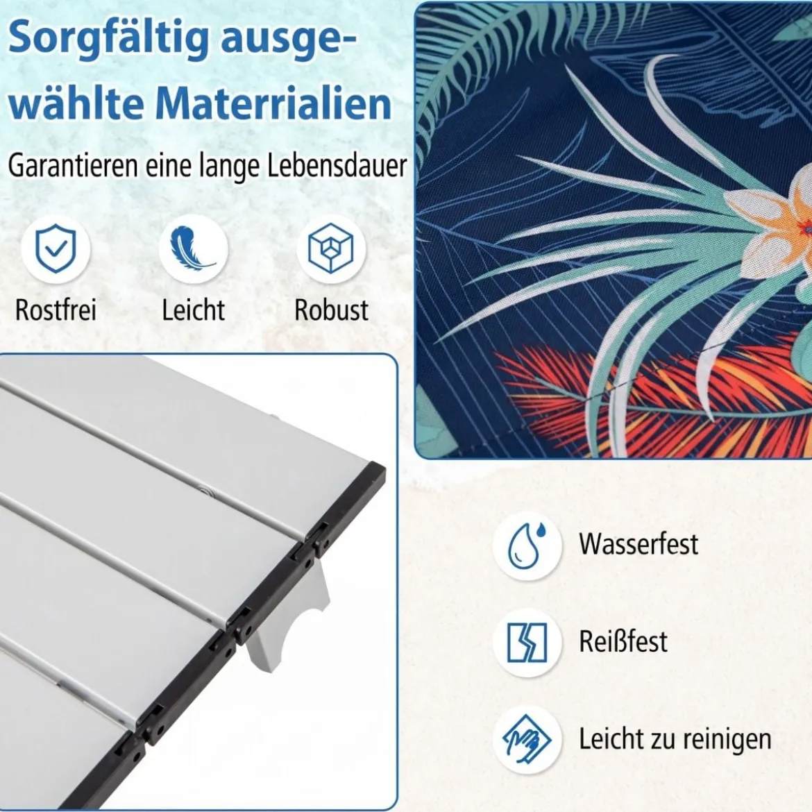 2er Set Strandstühle mit Tisch Klappbare Campingstühle mit Verstellbarer Rückenlehne