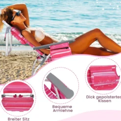 2er Set Strandstühle mit Tisch Klappbare Campingstühle mit Verstellbarer Rückenlehne
