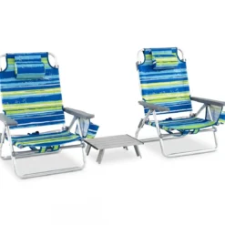 2er Set Strandstühle mit Tisch Klappbare Campingstühle mit Verstellbarer Rückenlehne