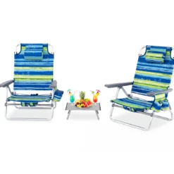 2er Set Strandstühle mit Tisch Klappbare Campingstühle mit Verstellbarer Rückenlehne