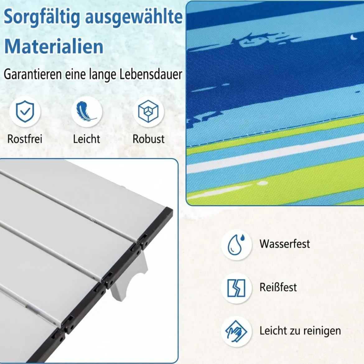2er Set Strandstühle mit Tisch Klappbare Campingstühle mit Verstellbarer Rückenlehne