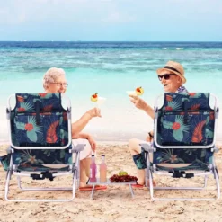 2er Set Strandstühle mit Tisch Klappbare Campingstühle mit Verstellbarer Rückenlehne