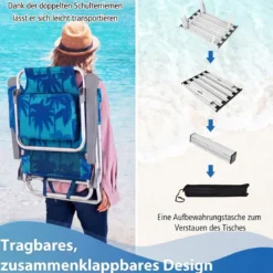 2er Set Strandstühle mit Tisch Klappbare Campingstühle mit Verstellbarer Rückenlehne