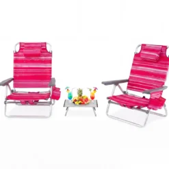 2er Set Strandstühle mit Tisch Klappbare Campingstühle mit Verstellbarer Rückenlehne
