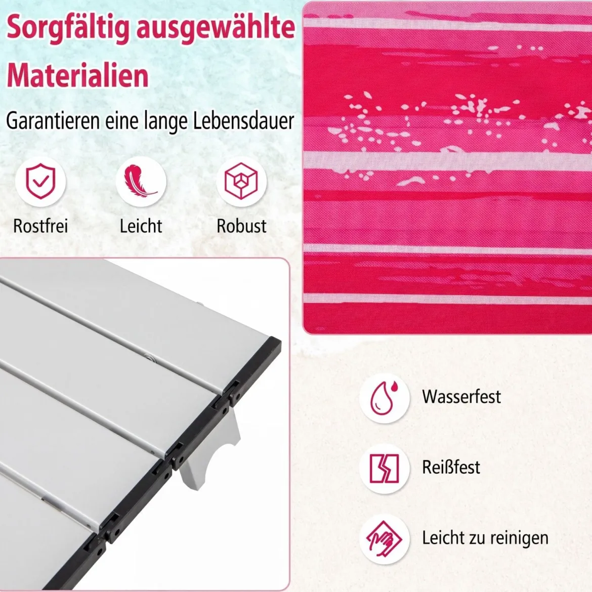 2er Set Strandstühle mit Tisch Klappbare Campingstühle mit Verstellbarer Rückenlehne